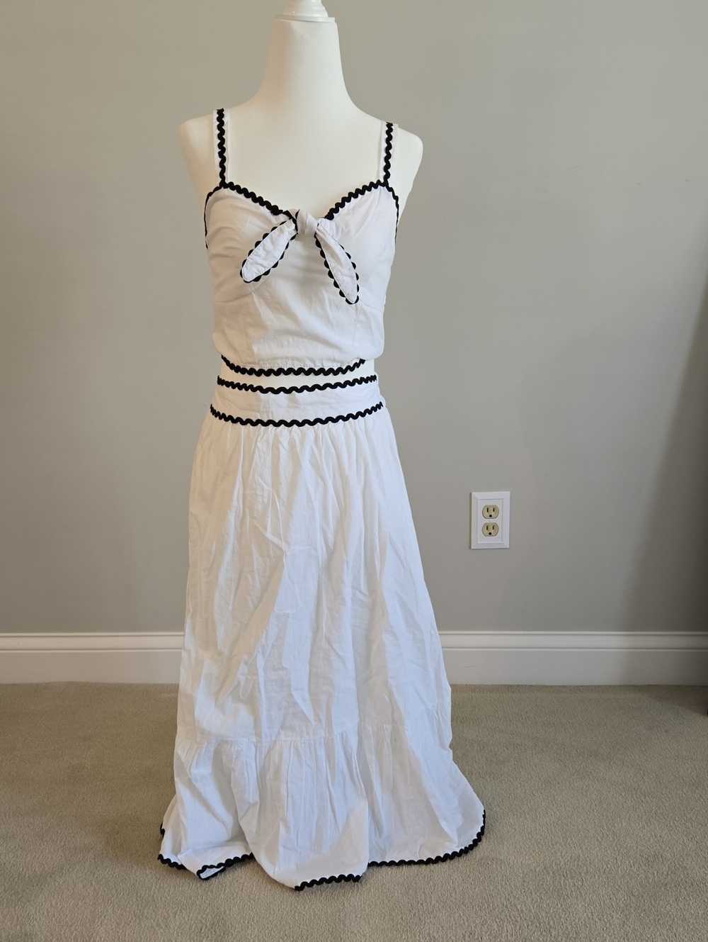 White Maxi Skirt with Black Trim - Women's Summer Maxi by